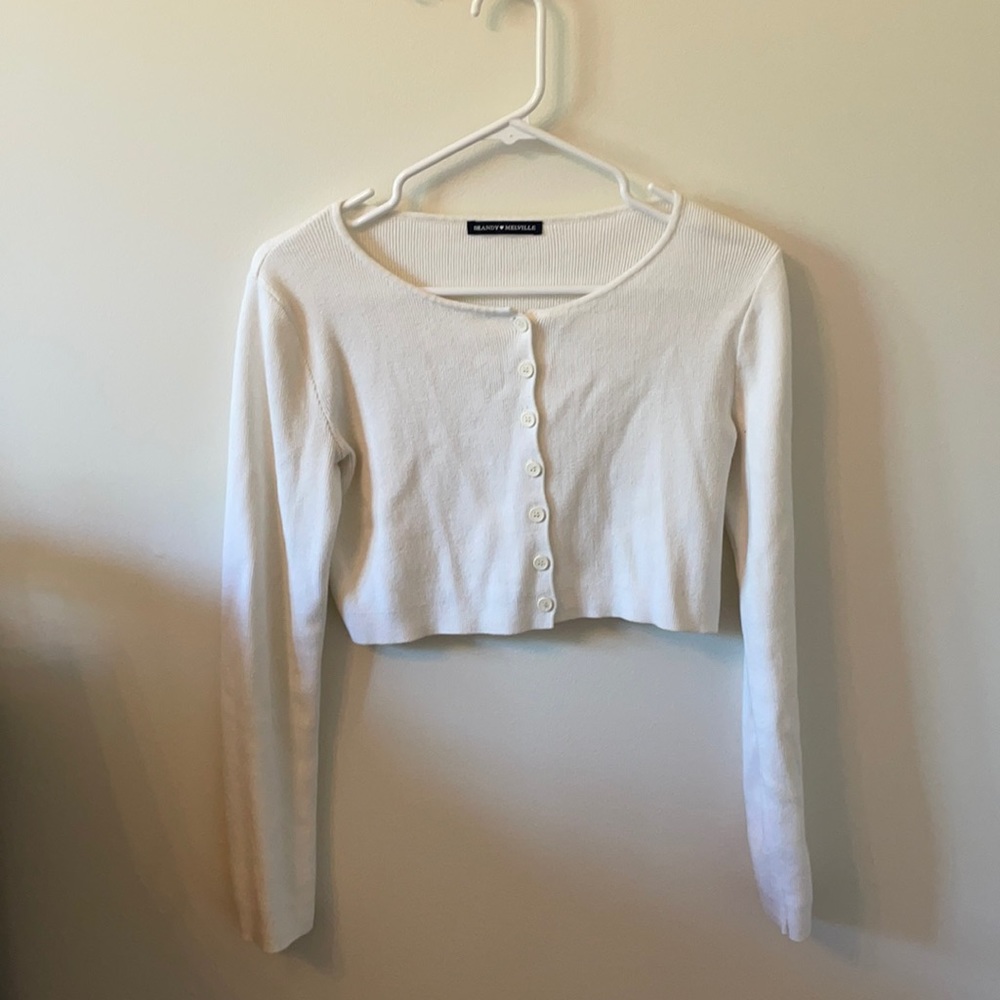 Brandy Melville White Button-Down Sweater